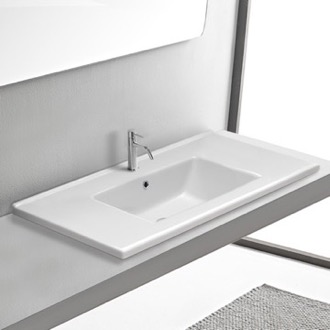 Bathroom Sink Drop In Bathroom Sink With Counter Space, White Ceramic, Rectangular CeraStyle 067600-U/D